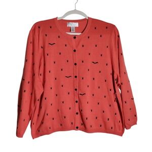 Maurada Women 3X Coral Pink Beetle Bat Embroidered Cardigan Sweater V3754
